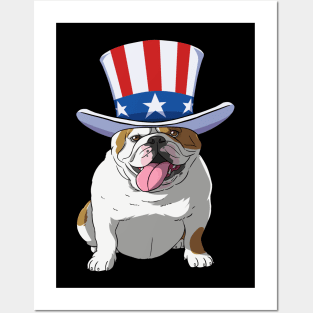 English Bulldog 4th of July Uncle Sam Posters and Art